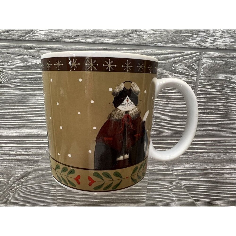 Sakura Fiddlestix Cozy Cats Christmas Holiday Cat Mug Coffee Cup Stoneware 3.5”